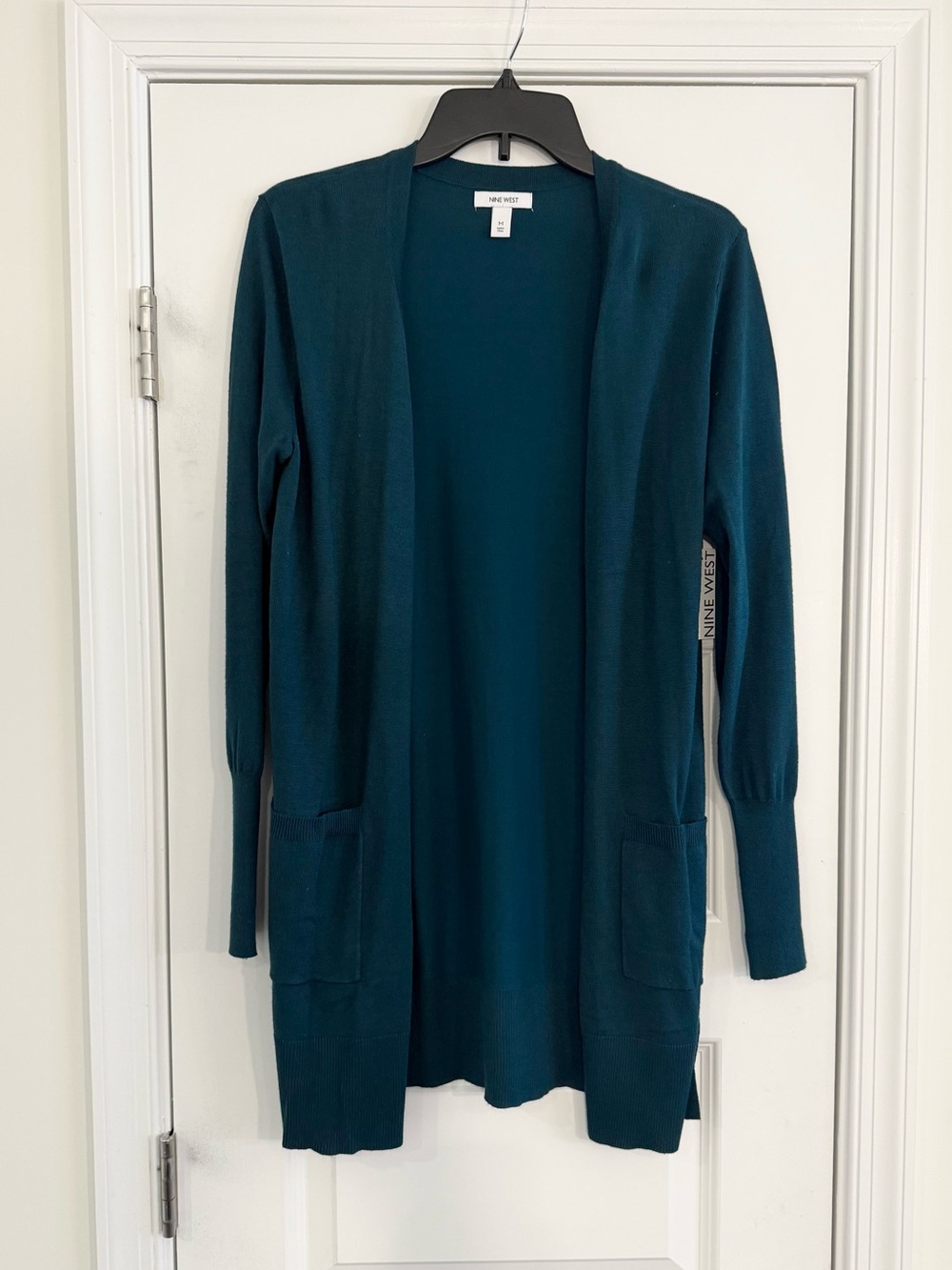 Nine West Green Long Open Front Cardigan Women’s M NWT
